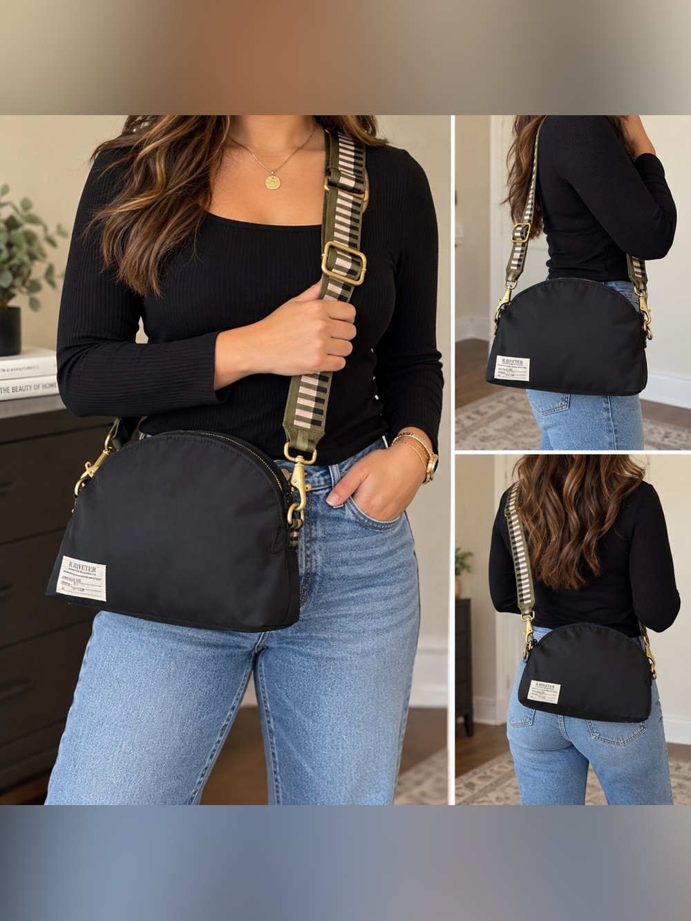 R. Riveter Black Crossbody Bag Wide Strap American Handmade Military Inspired